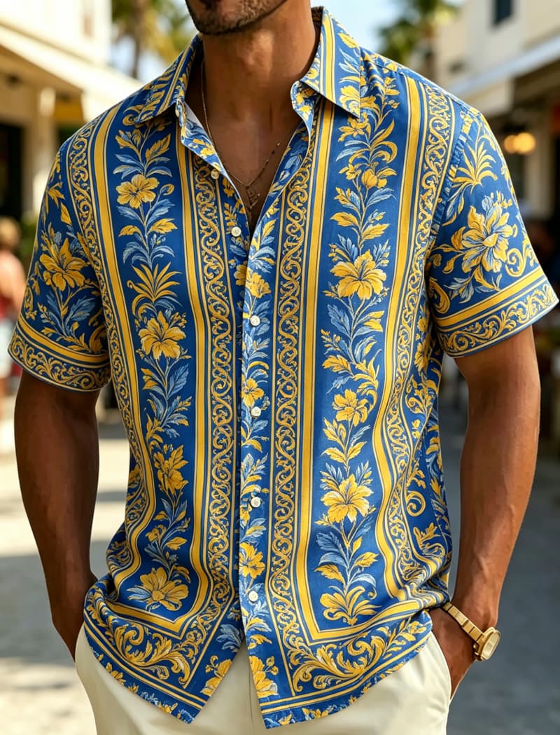 Resort Shirt Floral - Camisa de manga corta para hombre,