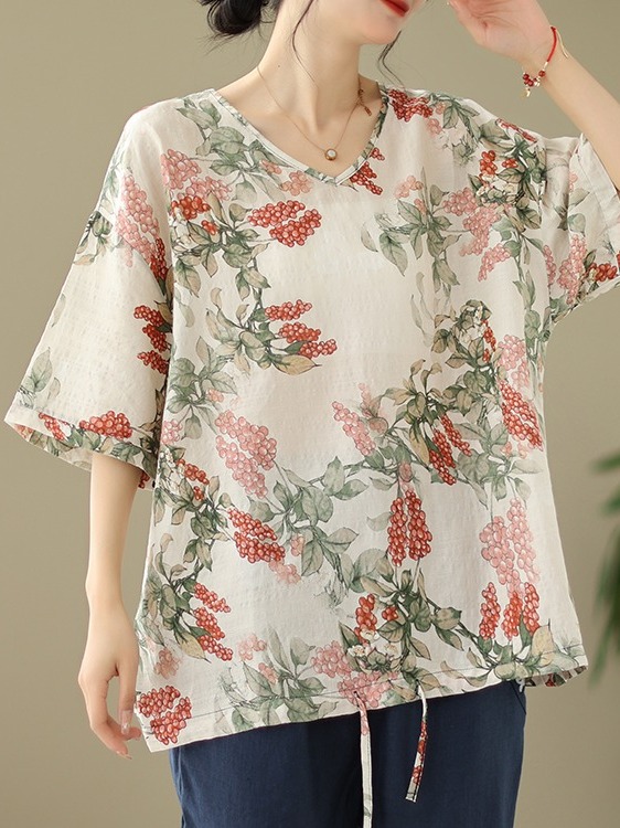 Camiseta de Verano Holgada de  - Short Linen Drawstring reseña y precio
